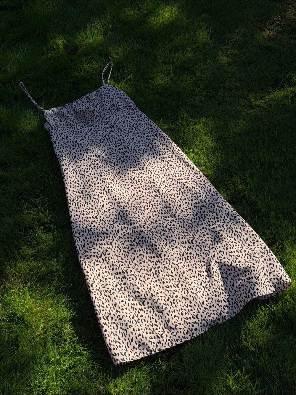 Women's Beige Spotted Midi Slip Dress with Adjustable Straps
